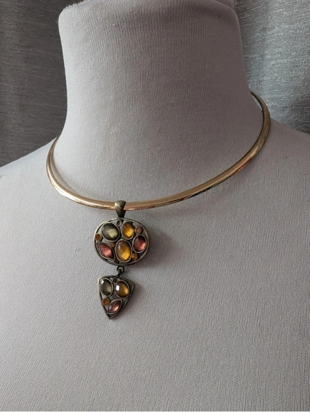 Vintage Lia Sophia Bronze Gemstone Pendant Necklace